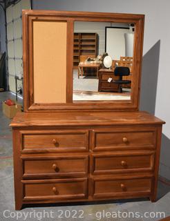 Student Dresser with 6 Drawers Mirror and Cork Bullertin Board